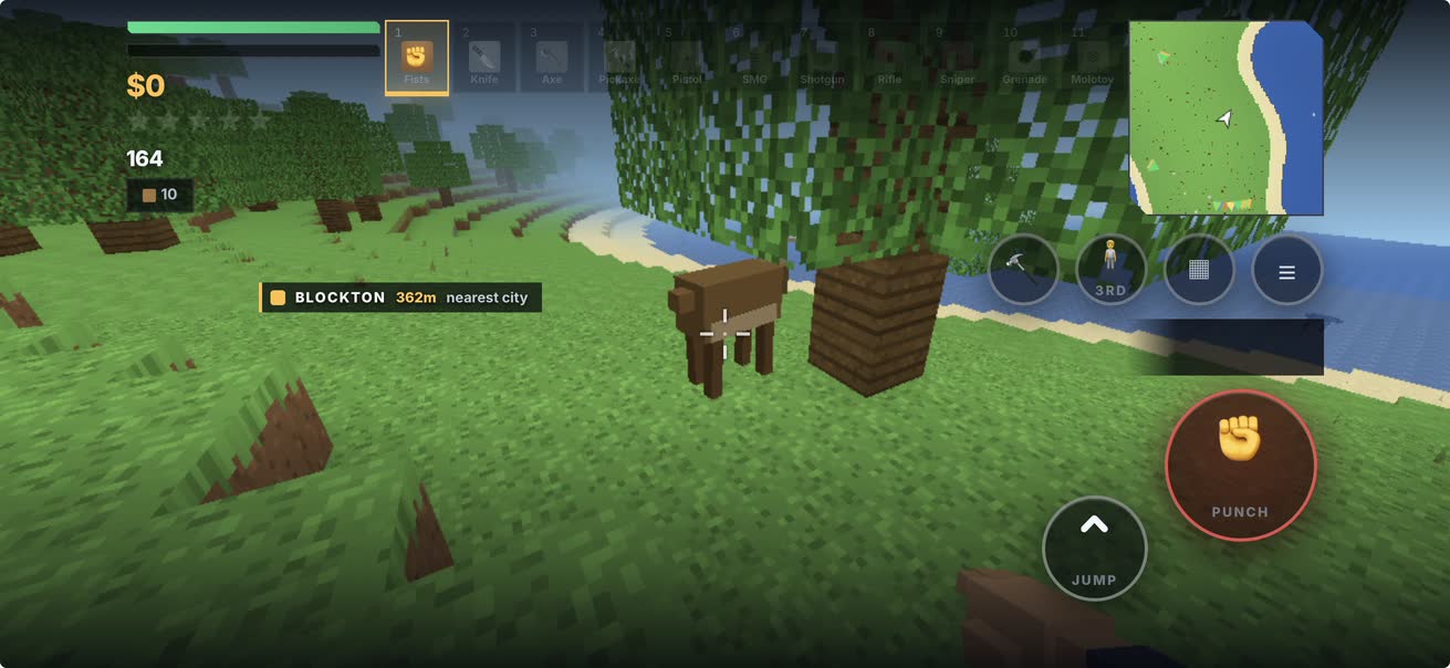 Hard Block Life player hunting wildlife in a rural biome